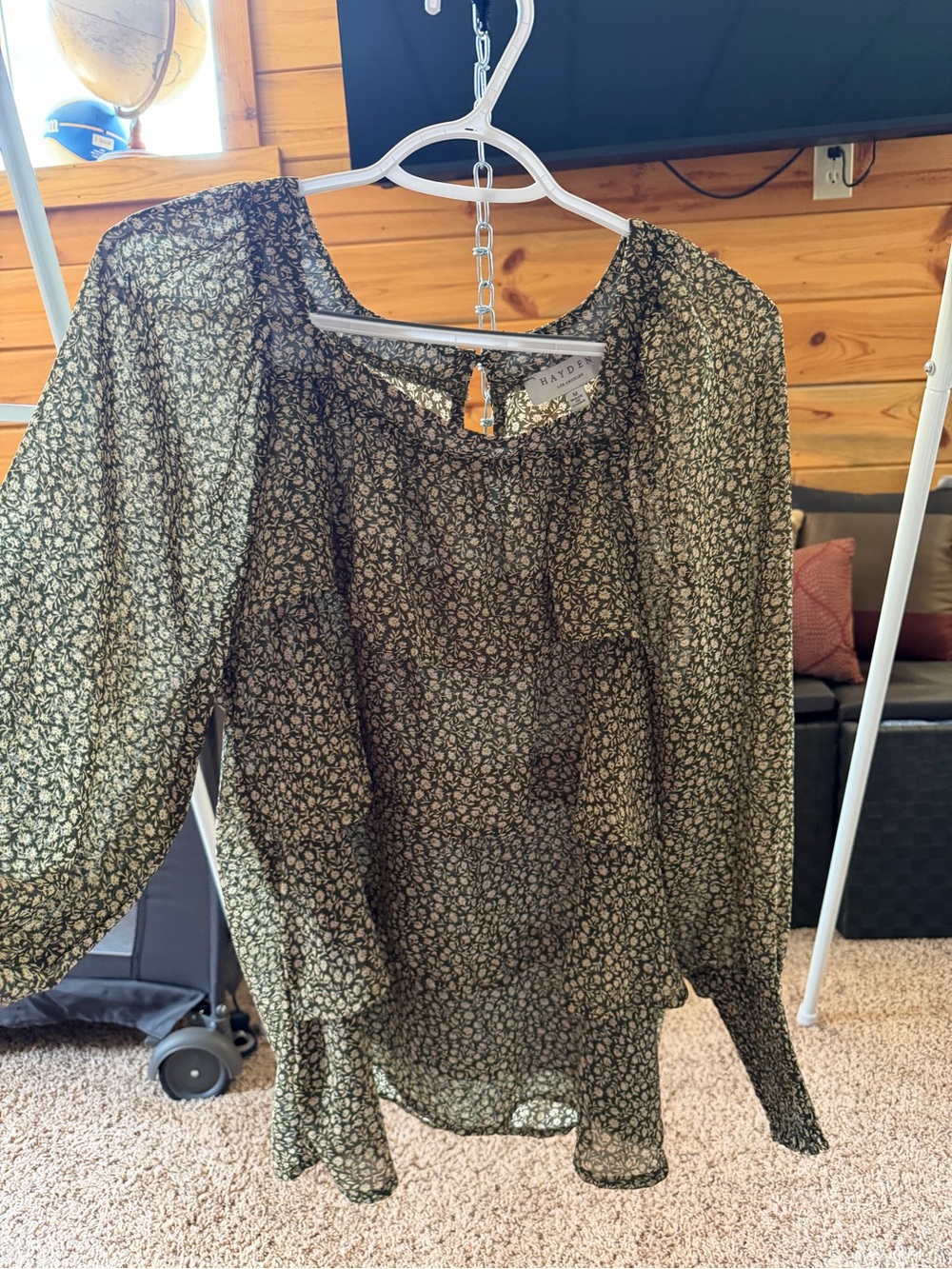 Hayden Olive Green Ditsy Floral Ruffle Blouse
